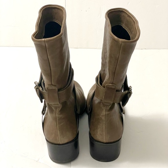 Stuart Weitzman Ranch Dressing Moto Boot Tan Leather Block Heel Womens Size 6M - Picture 3 of 11